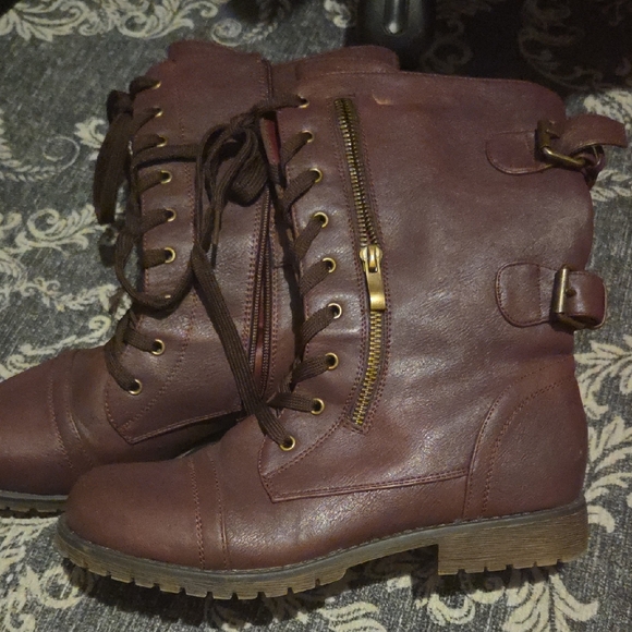 Burgundy Combat Boots - Picture 1 of 4